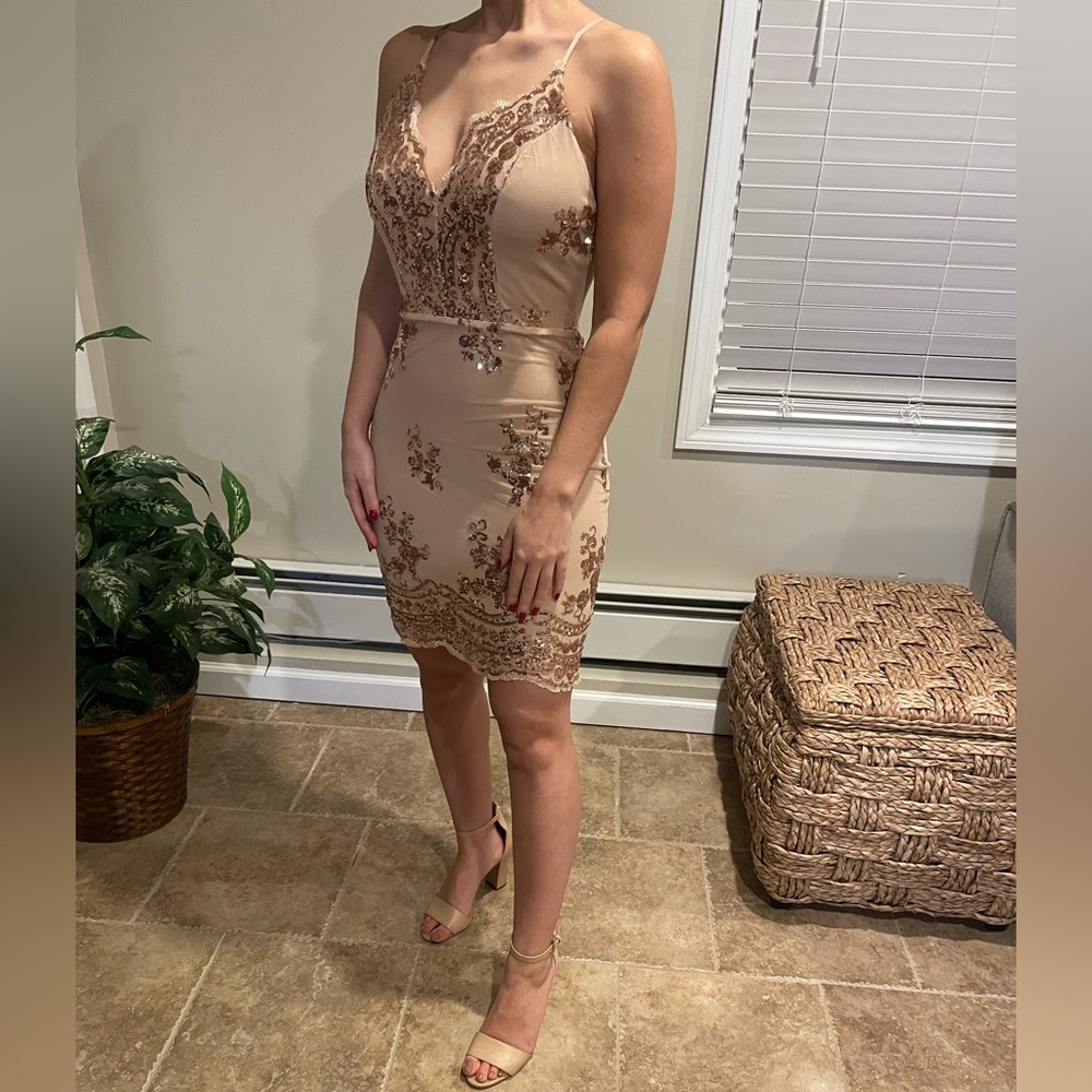 Rose gold sequin detail dress